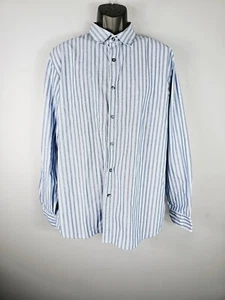 Geoffrey Beene Shirt Mens Large 17.5 Blue Striped Long Sleeve Dress Button - Picture 1 of 8