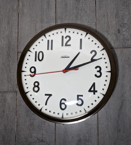 Vintage Sunbeam Electric Wall Clock - Schoolhouse Style - Domed Glass Retro Cover