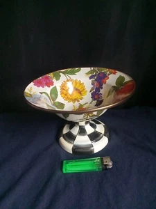 MACKENZIE-CHILDS Flower Market Blanco Pequeño Esmalte Pedestal Compota Jarrón Cuenco - Imagen 1 de 7
