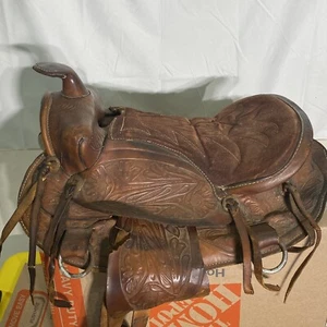 Youth Saddle Tooled Leather Monarch Genuine Top Grain Cowhide Pony - Picture 1 of 12