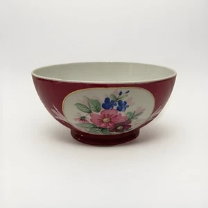 Large Antique Russian Porcelain Bowl Gardner Mark Red Floral Imperial Vintage - Picture 1 of 24