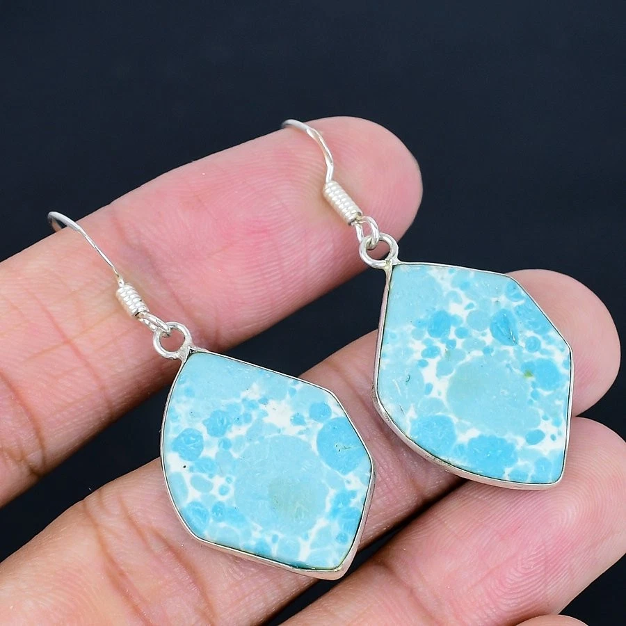 Pendientes Larimar chapados en plata 925 hechos a mano de 2,01" Foto 1 de 1