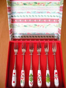 Portmeirion Christmas Wish Set 6x Pastry Cake Forks In Gift Box Xmas Table - Picture 1 of 7