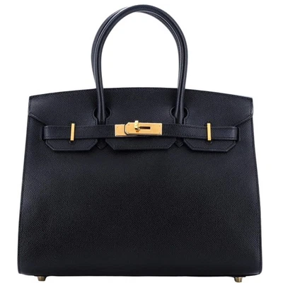 Bolso de mano Hermes Birkin Sellier 30 Noir Epsom de cuero con herrajes dorados Foto 1 de 4