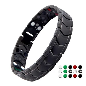 3X Magnetic Bracelet for Men Three rows Energy Stainless Steel Black Bracelet... - Picture 1 of 7