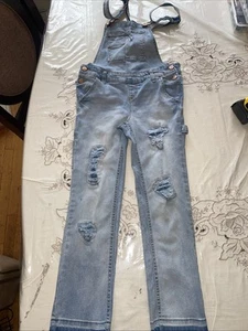 Justice Lt Blue Denim Overalls Distressed Cargo Pockets Girls Size 10 - Picture 1 of 15