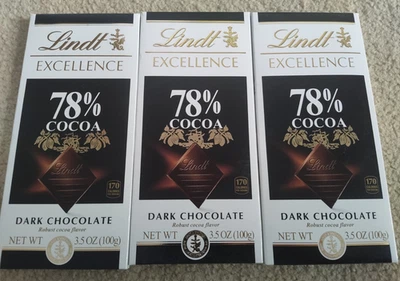 Lindt Excellence Intenso 78% Chocolate Oscuro 3 Barras-3.5 OZ Cacao Cuerpo Completo Foto 1 de 4