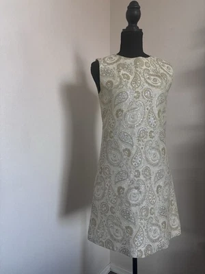 Vintage 60s Mod Mini Dress Peck And Peck Silver Taupe Paisley XS/S - Image 1 of 4