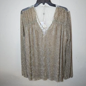 Gimmicks Womens Metallic Long Sleeve Top Size XL V Neck Crochet Lace NWT 085 - Picture 1 of 11