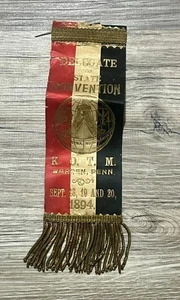 ANTIQUE KNIGHTS OF THE MACCABEES KOTM DELEGATE RIBBON PIN PENNSYLVANIA 1884 - Picture 1 of 7