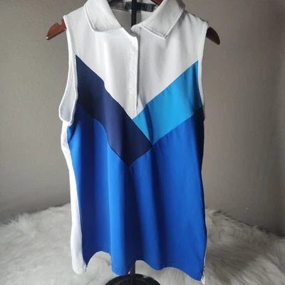 Camisa polo para mujer G/FORE sin mangas de golf tenis pickleball azul y blanca grande Foto 1 de 4