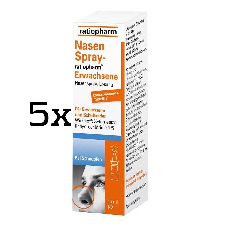 5x NASENSPRAY ratiopharm Erwachsene konservierungsmittelfrei 15 ml PZN 00999848 - Bild 1 von 1