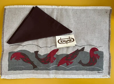 Placemats and Napkins Hand Silk X2 Screened Linen Kayak Made In Canada  TAGS NEW - Image 1 of 4