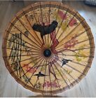 Authentic Japanese Umbrella Vintage Handpainted Bamboo Wood and Rice Paper