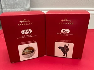 MANDALORIAN & THE CHILD GROGU Hallmark Keepsake Ornaments Set (Star Wars) 2020 - Foto 1 di 11