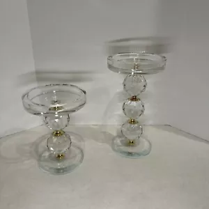 Palla di vetro sfaccettata cristallo oro candela piedistalli Valerie Parr Hill 8”6” set di 2 - Foto 1 di 11