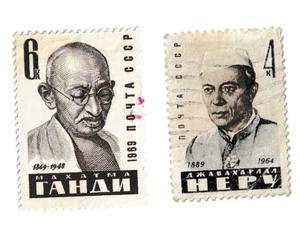 vintage stamps USSR SOVIET UNION INDIA Jawaharlal Nehru Mahatma Gandhi cancelled - Picture 1 of 1