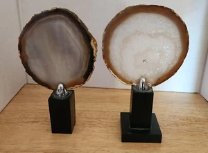 Pair of Stunning Polished Agate Slice on Stands Crystal Healing 5 x 5 in - Picture 1 of 3