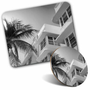 Mausmatte & Untersetzer Set - BW - Art Deco Architektur Miami Florida #35235