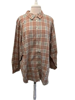 Camisa Joan Rivers xadrez bronzeada com botões 2X com bolsos - Imagem 1 de 4