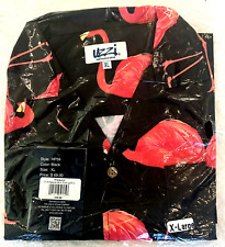 ALOHA by UZZI Men's Hawaiian shirt-Black w/Flamingo's-collared-button up- XL