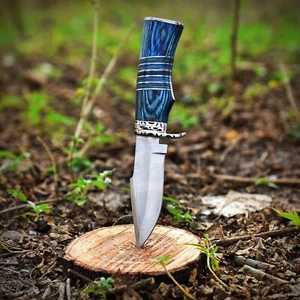 Premium Handcrafted Full Tang Hunting Knife with Blue Wood Handle Damascus knife - Picture 1 of 12