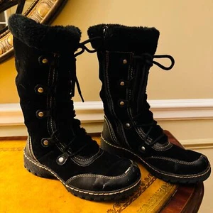 Bare Traps Stay Dry System Bianka Black Suede Leather Winter Lace Up Boots Sz 8 - Picture 1 of 12