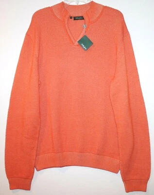 Bobby Jones Mens Orange Pima Cotton Mock V-Neck Golf Sweater NWT $195 Size L - Image 1 of 3