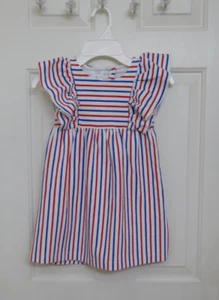 NWT Zara White Red Blue Striped Ruffle Sleeve Dress sz 4-5 Years - Picture 1 of 2