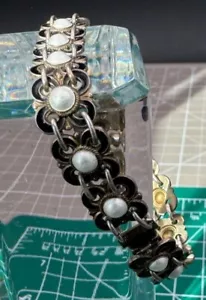 David Anderson Sterling and White Enamel Floral 8" Bracelet - Picture 1 of 6