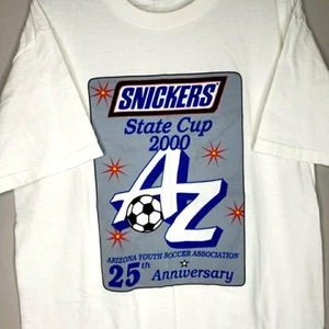 Vintage State Cup US Snickers T-Shirt Sz L Soccer 90s Score snack tee - Picture 1 of 7