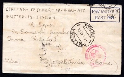 ITALY UK EGYPT M.E.F. 1942 WWII POW COVER ITALIAN PRISONER OF WAR BRITISH CAMP - Image 1 of 2