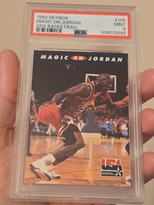 Tarjeta de baloncesto 1992 Skybox Team Estados Unidos Magic on Michael Jordan #105 | PSA 9 como nueva - Imagen 1 de 6