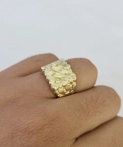 Real 10k Nugget Ring Yellow Gold Men Casual Square Ring 10kt - Picture 1 of 8