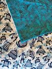 Vintage Sewing Fabric Aqua & Blues Tribal Lot Fat Quarter & 1/3yd 13x45" Cotton