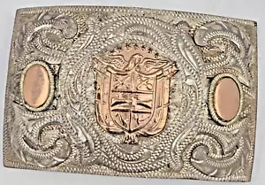 Vintage Sterling Silver Gilded Crest Bertha 925 Mexico Belt Buckle - Picture 1 of 9
