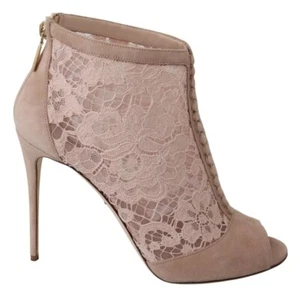 Dolce & Gabbana Beige Encaje Ante Punta Abierta Botines Mujer Zapatos Auténtico - Imagen 1 de 5