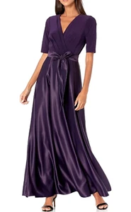 Alex Evenings Satin V Neck Gown Dress Sz 12 $199 eggplant *1200 - Picture 1 of 4