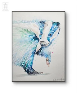 Original watercolour painting signed by Elle Smith Art Of A Badger, wall art - Picture 1 of 16