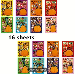 16 Sheets Of Halloween Pumpkin Stickers for Kids DIY Make a Face, Art Craft, - Picture 1 of 5