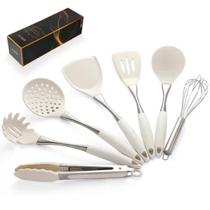 Premium White Silicone Cooking Utensils Set-Non-Toxic, Heat Resistant, BPA Fr... - Picture 1 of 7