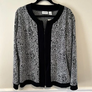NWT- Chicos Travelers Cardigan Sz 3 XLarge Black White Zip Front Slinky - Picture 1 of 5
