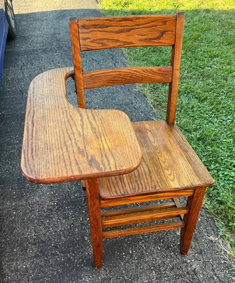 Antique All in One Solid Wooden Children’s School Desk w/ Shelf Mission Style - Image 1 of 4