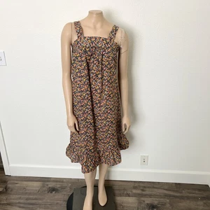 Vintage 70s Size Medium M Deadstock Floral Print Ruffle Hem Midi Shift Dress - Picture 1 of 12