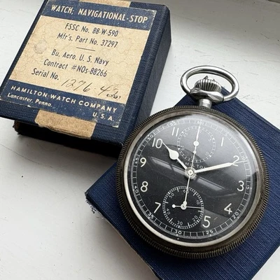 Reloj Bolsillo De Colección Hamilton Modelo 23 Segunda Guerra Mundial Militar Cronógrafo Caja 16 Marina 1944 Foto 1 de 4