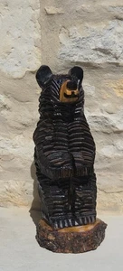 20" Standing Carved Wood Black Bear Cottage Lodge Decor Display Statue - Picture 1 of 11