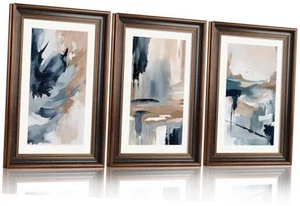 Large Abstract Framed Canvas Wall Art Set, 24L" x 16W" blue and brown abstract - Picture 1 of 8