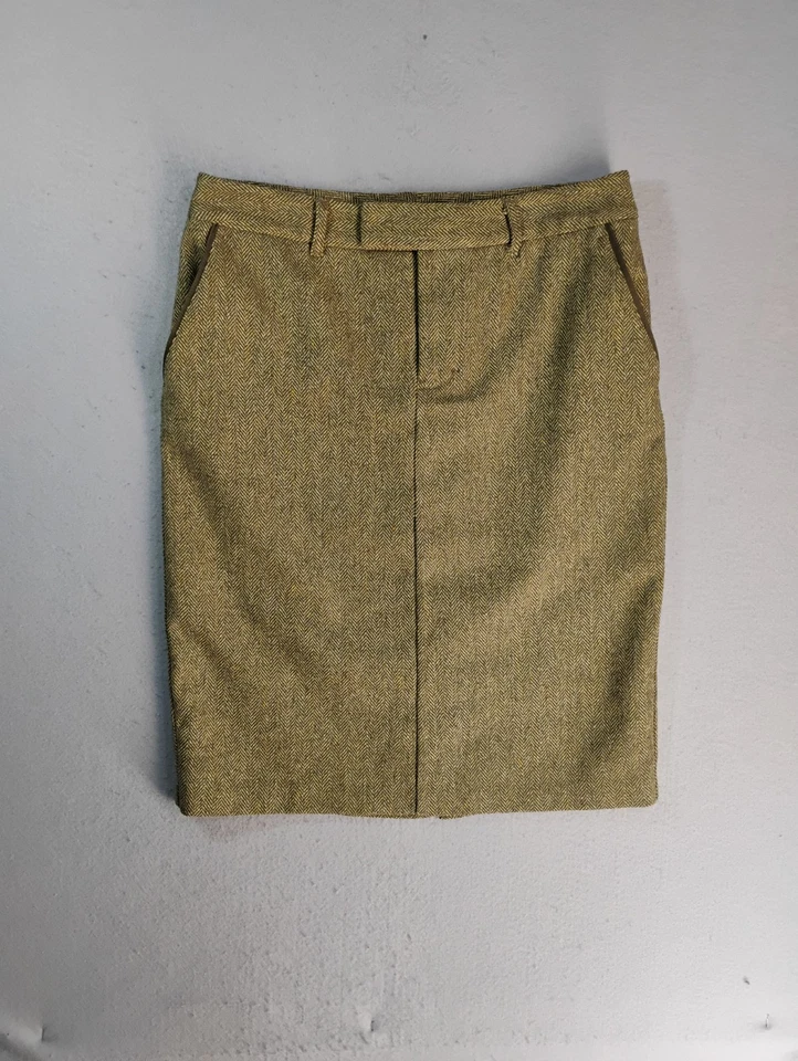 Falda lápiz Eddie Bauer para mujer 6 marrón lana mezcla seda forrada espiga Foto 1 de 4