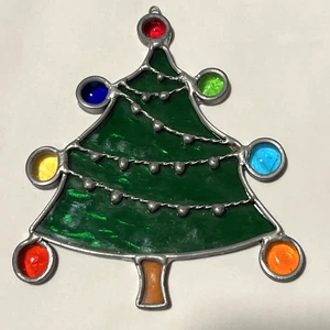 Christmas Tree Sun Catcher Stained Glass Holiday Green Decor 5” H - Picture 1 of 8