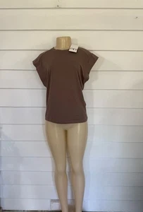 New ZARA Women Brown Round Neck Cap Sleeve Loose T-Shirts Top Size S Y1055B - Picture 1 of 20